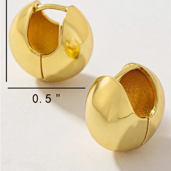 Gold Puffy Small Huggie Earrings (9009) - Picture 4 of 5